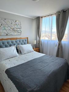 a bedroom with a large bed and a window at Acogedor y amplio, cercano al Hospital de Ovalle in Ovalle