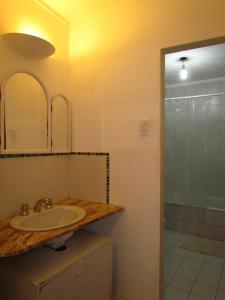 a bathroom with a sink and a shower at Palermo Soho Flat with terrace in Buenos Aires