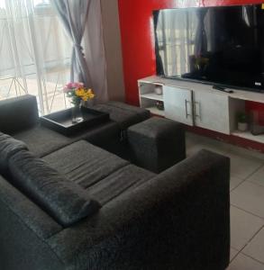 a living room with a couch and a flat screen tv at Nuday Guesthouse in Vaalwater