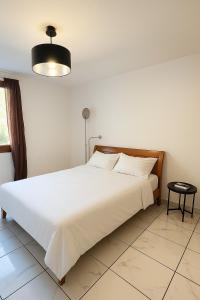 a bedroom with a large white bed and a lamp at Appartement t3 à Montpellier in Montpellier