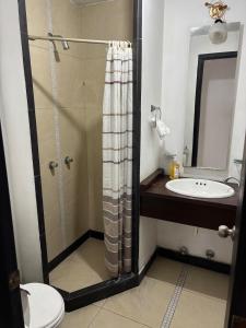 a bathroom with a shower and a sink at Comfortable apartment in South Quito in Quito