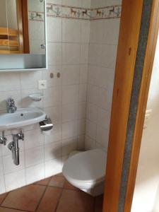 a bathroom with a toilet and a sink at Ostello Orgnana in Magadino +23 photos