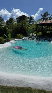 a group of people swimming in a swimming pool at Kitesurf Oasis Maracajaú in Maracajaú