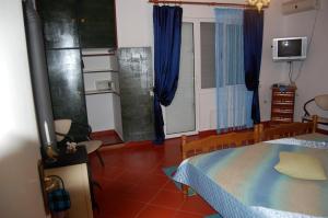 1 dormitorio con 1 cama y TV en una habitación en Vila Montenegro, en Dobra Voda
