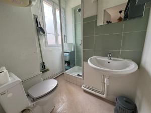 un baño con inodoro y lavabo en Appartement Caen théâtre, en Caen