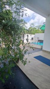 ein Baum vor einem Haus mit Pool in der Unterkunft Luna Villa in Mawadawila