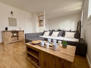 ルマンにあるSuperbe appt 3 ch à 2 pas du circuit des 24Hのソファとコーヒーテーブルのあるリビングルーム