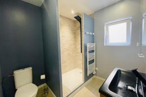 ein Badezimmer mit Toilette und Waschbecken in der Unterkunft Le Valentin in Saint-Jean-dʼAngély