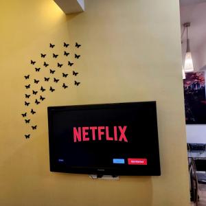 une télévision avec un groupe d'oiseaux sur un mur dans l'établissement Antidote Villa 3BHK ll Swimming Pool ll Snooker Tab ll AC ll BBQ, à Lonavala