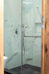 a shower stall with a glass door in a bathroom at 233 Boulevard by QUAO REALTY in Accra