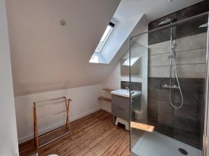 a bathroom with a shower and a sink at Au gré des marées - proche mer in Plérin +13 photos