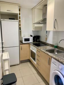 a kitchen with a white refrigerator and a sink at Apartamento puerto Benicarlo in Benicarló