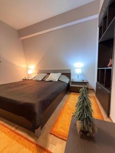 ビイェラシュニツァにあるApartman Kadicのベッドルーム1室(ベッド1台、クリスマスツリー付)