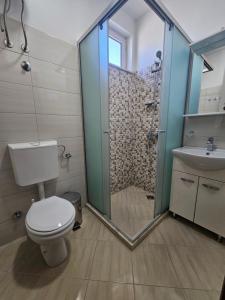 Un baño con ducha, inodoro y lavabo. en Casa ROBI - Apartments, en Ulcinj 35 fotos más
