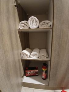 a cupboard with rolls of towels at Lux Rooms Pasha's Gardens Ιpirou 4 Agios Pavlos in Thessaloniki +88 photos