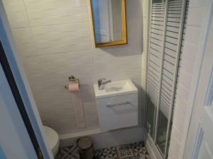 een kleine badkamer met een wastafel en een toilet bij Marc1 in Saint-Valéry-en-Caux