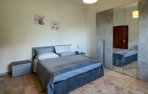 a bedroom with a large bed and a mirror at Pet Friendly Home In Larciano With Swimming Pool in Larciano