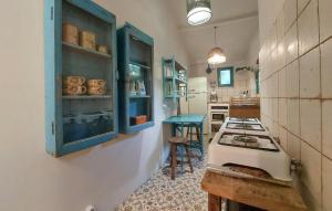 eine Küche mit Herd und Arbeitsplatte in der Unterkunft Charmante Maison Avec Piscine in Monsac