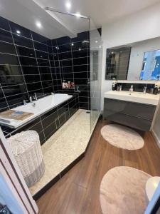 a large bathroom with a tub and a sink at Elegant apartment Saint-Raphaël in La Celle-sous-Gouzon