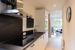 a kitchen with a sink and a stove top oven at Chalet Vlinder in Haarle