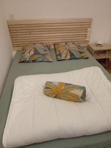 een bed met twee kussens erop bij Marc 2 in Saint-Valéry-en-Caux