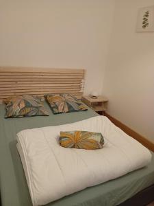 een bed met twee kussens erop bij Marc 2 in Saint-Valéry-en-Caux