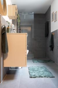 a bathroom with a sink and a shower at Heimbi-Home No 3, 4-6 Pers, EuropaPark, E-Ladesäule in Kappel-Grafenhausen +28 photos