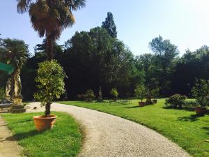 a gravel path in a park with a palm tree at Garden Loft by Veneto Villa in Villa Osti