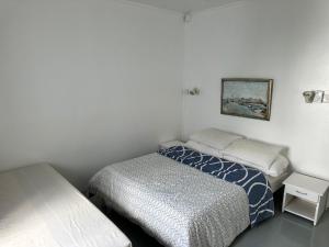 ein Schlafzimmer mit zwei Betten und einem Bild an der Wand in der Unterkunft Apartment in Montagne Charlot with stunning view of the lagoon in Saint Gabriel