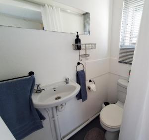 a white bathroom with a sink and a toilet at Bokkomblommetjie in Lambertʼs Bay +36 photos