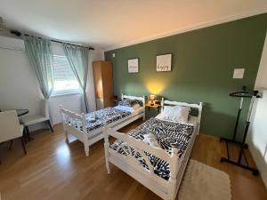 twee bedden in een kamer met groene muren bij Sobe kod bolnice Paprikovac in Banja Luka