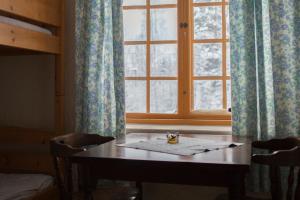 a table in front of a window with a candle on it at Franshammars vandrarhem in Hassela +17 photos