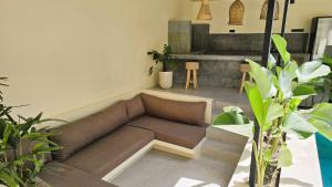 a living room with a couch and some plants at HomeVillas in Kuta Lombok