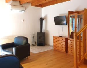 a living room with a fireplace and a television at Natur Ferienpark 8 - Typ A in Nieheim