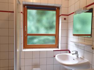 a bathroom with a sink and a window at Natur Ferienpark 9 - Typ C in Nieheim +2 photos