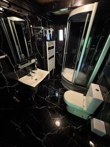 ein Badezimmer mit Toilette und Waschbecken in der Unterkunft Ayder Elizan Dağ Evleri in Çamlıhemşin + 67 Fotos