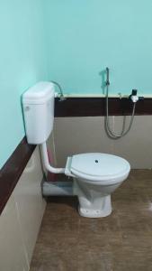 a bathroom with a toilet and a shower at Mitali Homestay in Dibrugarh