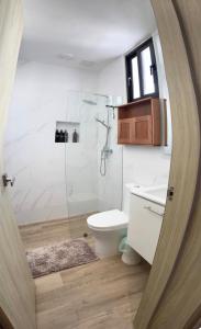 a bathroom with a shower and a toilet and a sink at Paradise Apt in Punta Cana in Punta Cana +29 photos