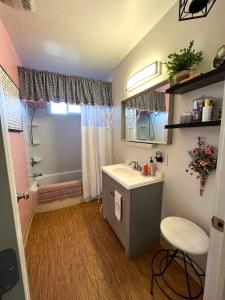 a bathroom with a sink and a shower at POEs Place in Panguitch +34 photos