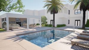 een exterieuraanzicht van een huis met een zwembad bij Kosnian Villa in Zipárion