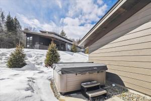 une cour arrière avec un barbecue dans la neige dans l'établissement Wildebrook: 4br Mountain Luxury, fireplace, hot tub, x-country ski in/out, 10min to ski resort, à Stowe Fork