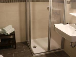 a bathroom with a shower and a sink at Haus Beilerstädtle in Oppenau +19 photos