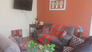 een woonkamer met een bank en een tv bij apto wiljan in Petrópolis