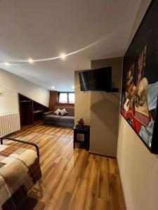 a living room with a bed and a flat screen tv at Hotel Genevris Cinq in Sauze d'Oulx