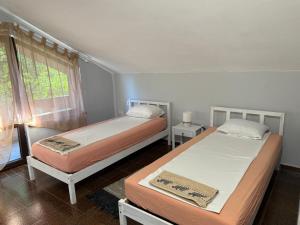 a bedroom with two beds and a window at Вила Мечта in Starozagorski Bani