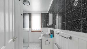 a bathroom with a toilet and a sink and a shower at Sea The View in Rothesay +4 photos