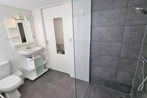 ドンブルグにあるHello Zeeland - Westweg 9Bのシャワー、トイレ、洗面台を備えたバスルーム