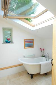 eine Badewanne im Bad mit Dachfenster in der Unterkunft The Snuggery in Truro