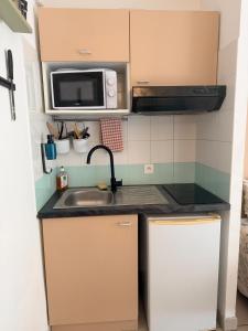 a small kitchen with a sink and a microwave at Clos d'AIX studio 5 in Aix-en-Provence