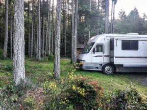 スークにあるThe Great Escape - Shirleyの木の脇の畑に置かれた白いキャラバン